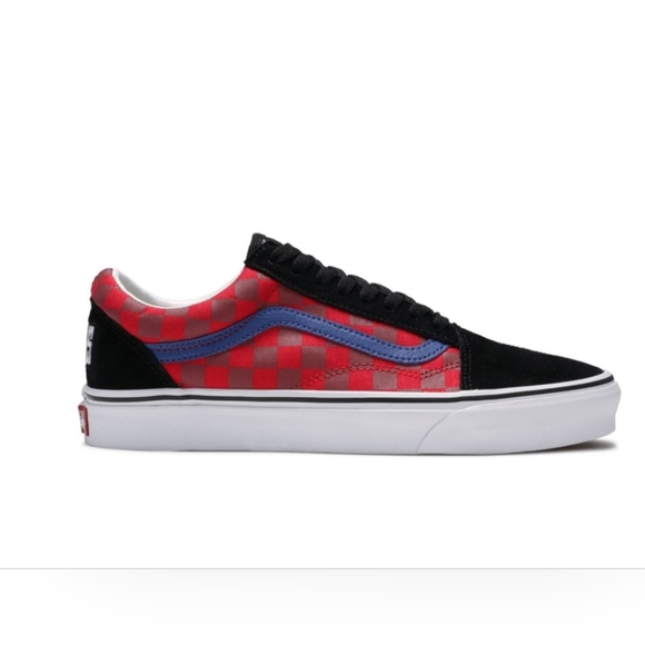 VANS Old Skool Red and Blue Checkered Sneakers - Picture 5 of 8